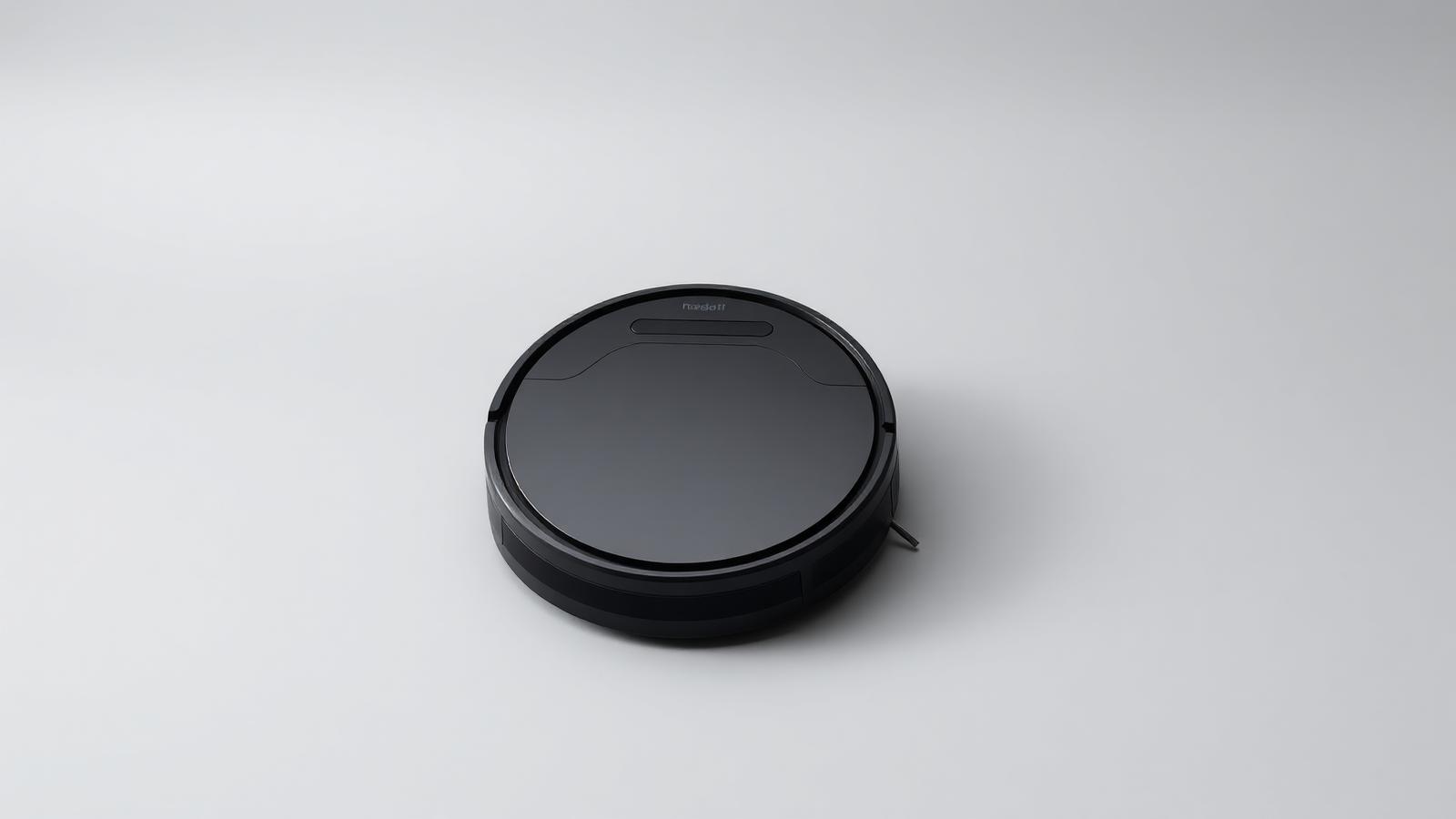 Round robot vacuum on a plain studio background