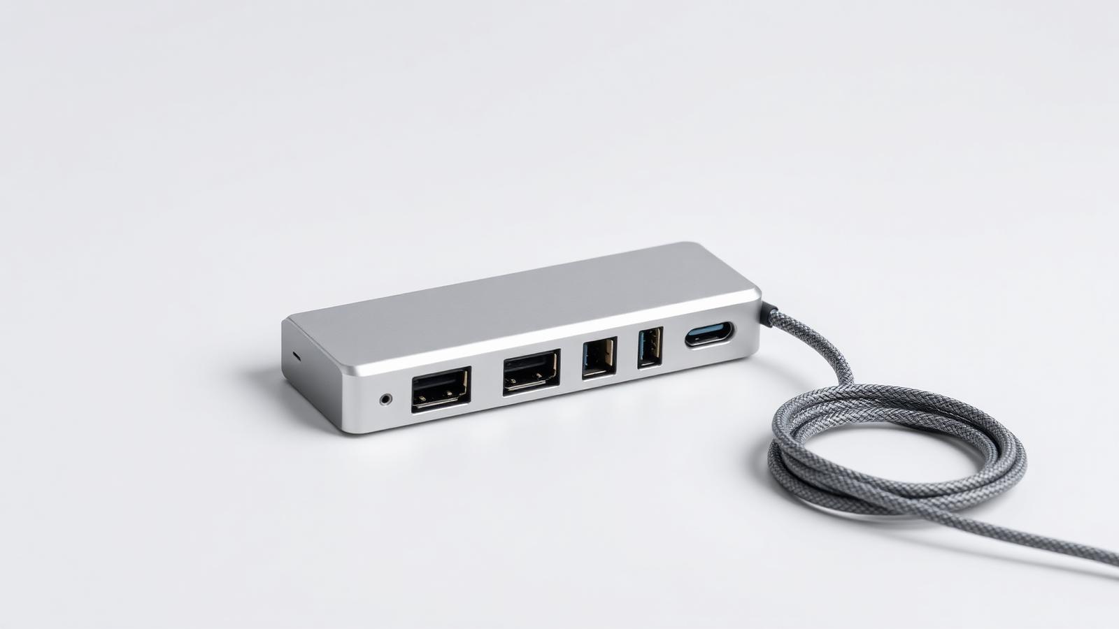 Aluminium USB-C hub with several ports and a braided cable
